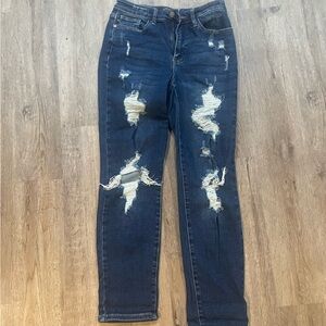Judy Blue Dark Blue Distressed Boyfriend Jeans